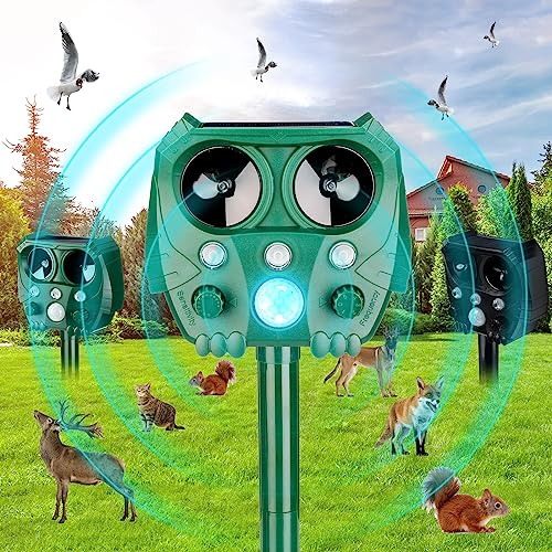 Solar Powered Ultrasonic Animal Repellent Waterproof Cat Repellent With Motion Detector Squirrel Repellent Bird Deterrent Devices Outdoor Solar Deer Repellent Devices For Outdoor (Black, Green, 4 Pcs) #TOP26
