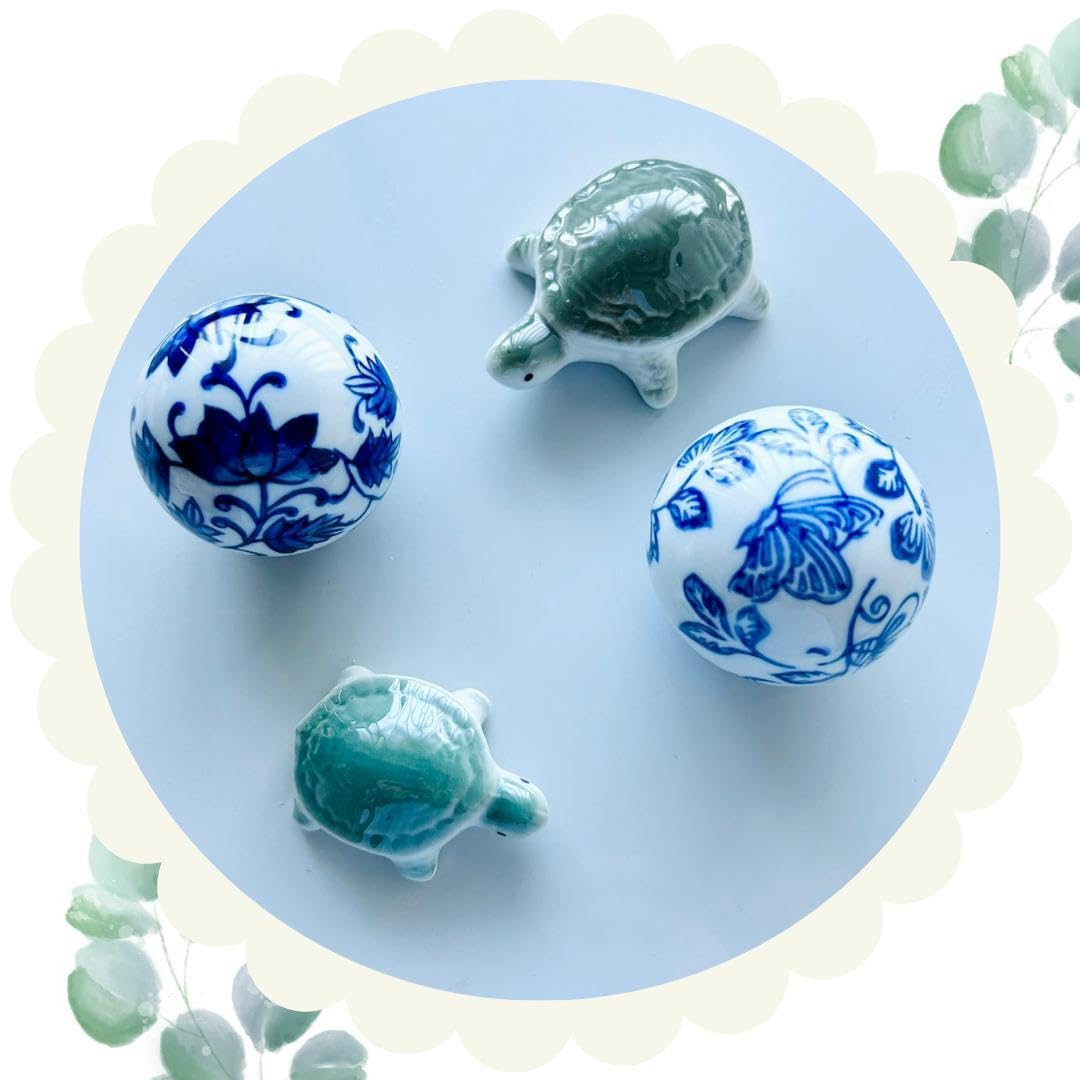 Amazon.co.jp: 4点セット 浮き玉 青花模様 亀 陶器 ビオトープ メダカ