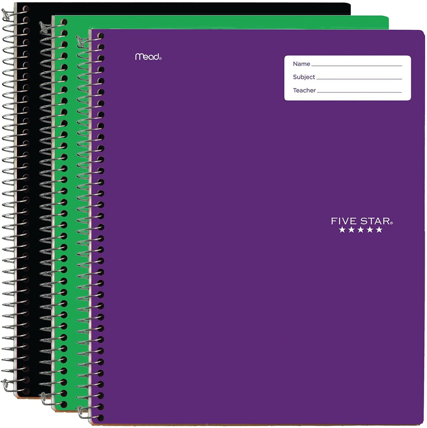 Five Star Interactive Notetaking Spiral Notebooks, 6 Pack, 1 Subject, College Ruled Paper, 11" x 8-1/2", 100 Sheets, Assorted Colors (820019-ECM)