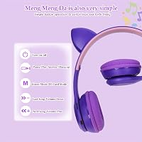 Megadream Macska Füles Bluetooth Fejhallgató Gyerekeknek - LED Világítással, Mikrofonnal, Összecsukható, 8+ Éveseknek, Lila 6