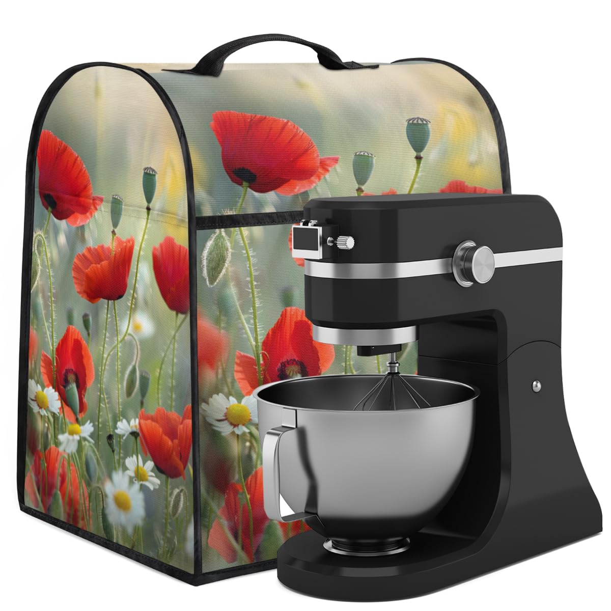 Coffee Maker Cover Daisy Poppy Kitchen Appliance Covers Small Appliance Covers Blender Cover Juicer Cover Dust Covers for Kitchen Appliances with Top Handle and Pockets,Washable,B841