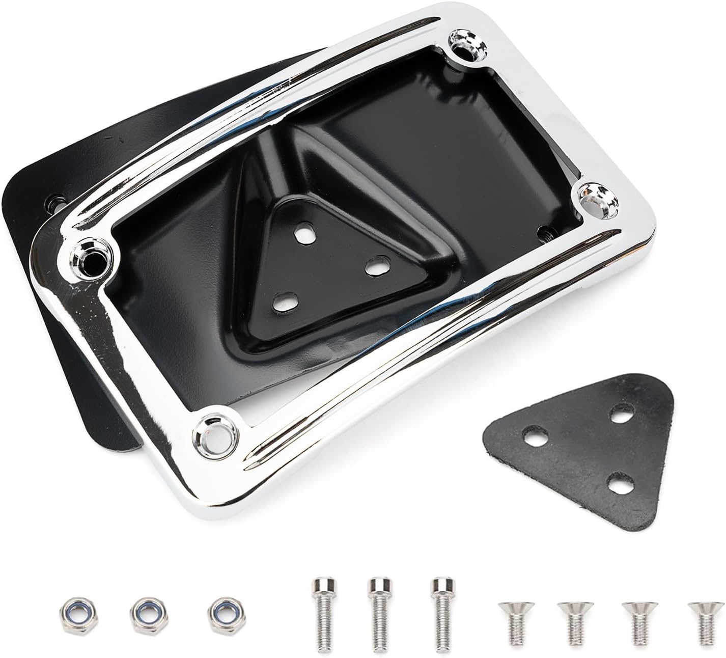 9171 Curved Laydown License Plate Mount with Frame Compatible with Harley Davidson 3 Hole Mount (Silver)
