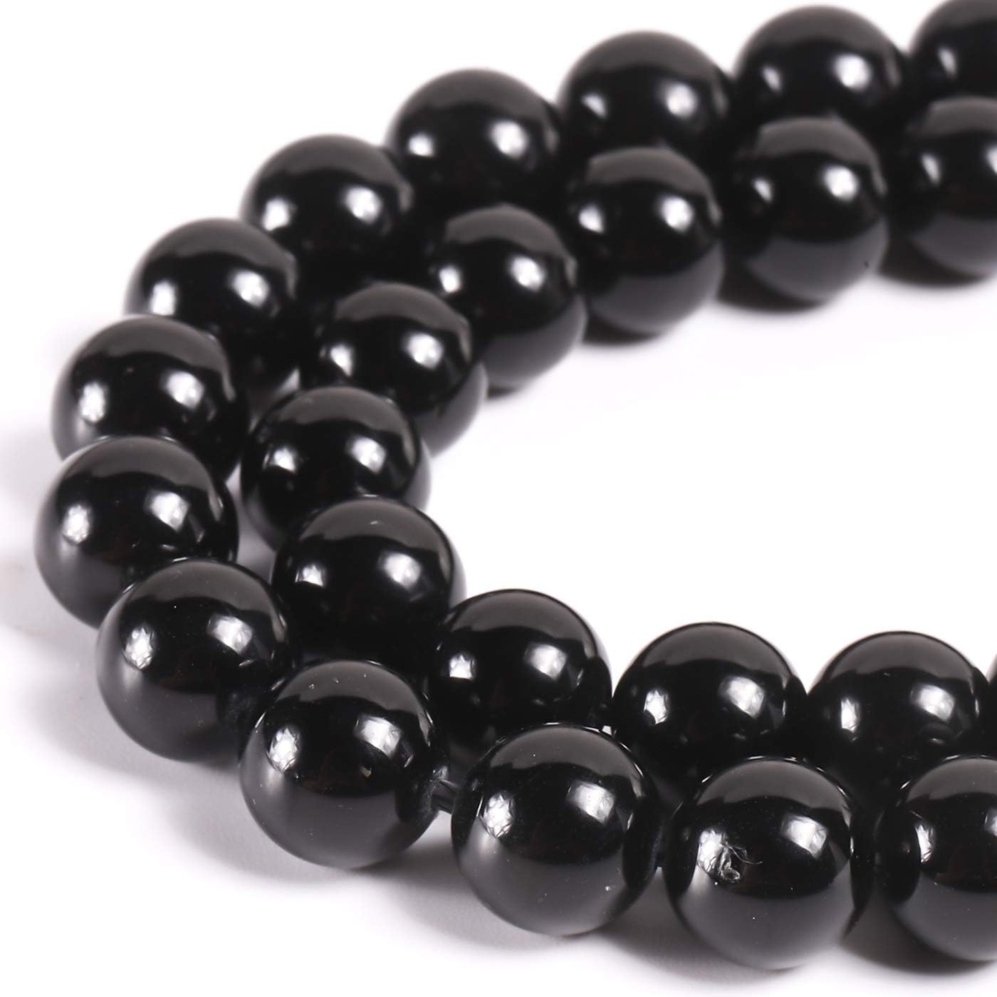 MGIE Natural Loose Round Smooth Semi-Precious Genuine Black Tourmaline Stone Gemstone Beads for DIY Jewelry Making Full Strand 8mm 15.5" (Approx 45pcs) Black Tourmaline 8mm