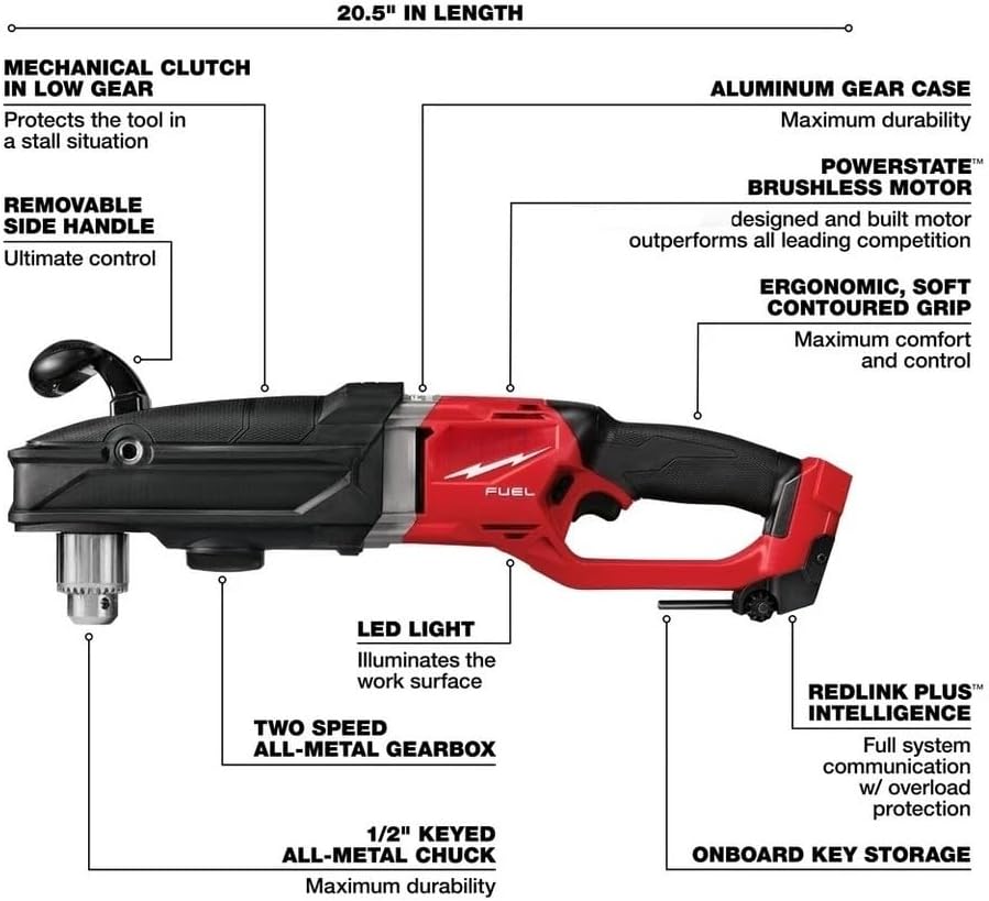 2809-20 Brushless Power Right Angle Drill for Milwaukee M18 18V FUEL 1/2" Right Angle Drill - Bare Tool