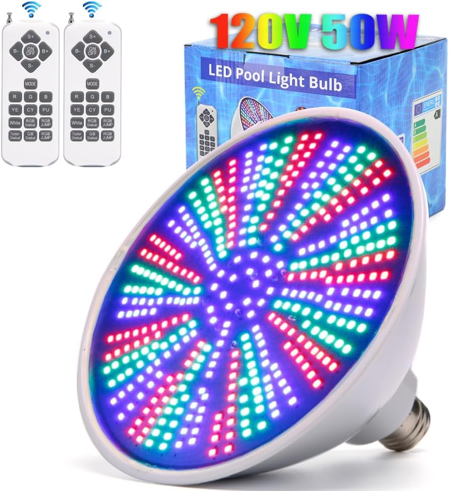 Led Pool Lights for Inground Pool, 120V 50W RGB Color Changing Pool Light Bulb, E26 Replacement Bulbs for 500W Pentair and Hayward Fixture with Remote Control