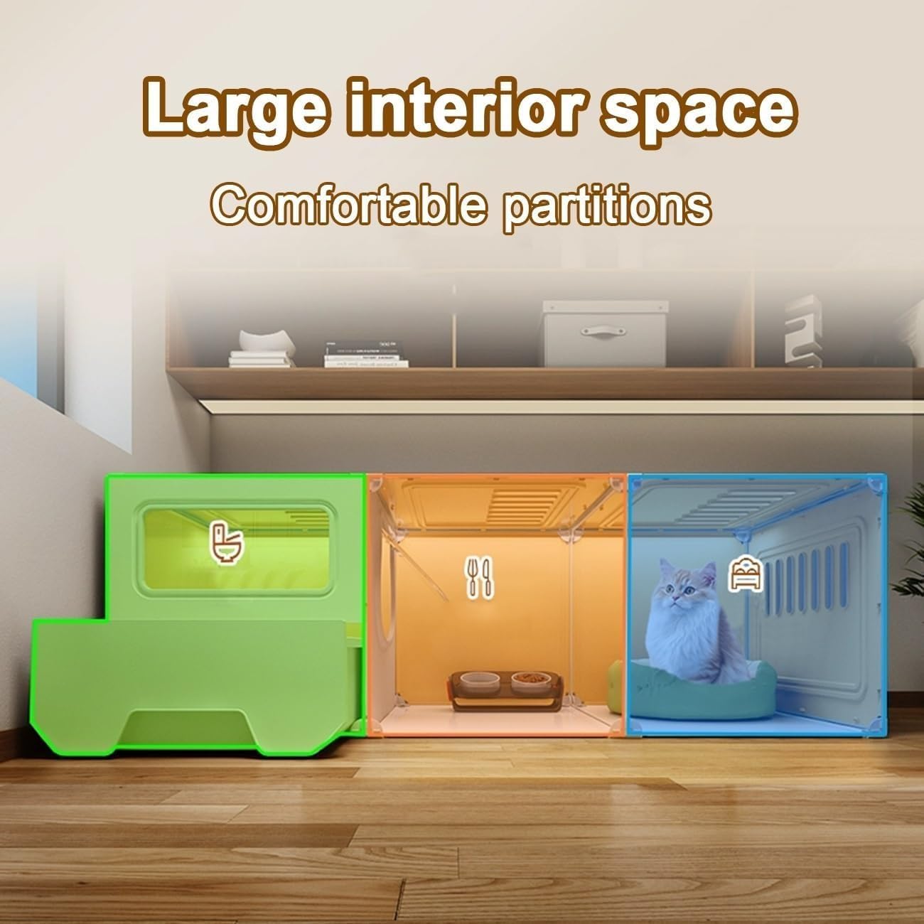 Pet Cages Indoor Enclosure Detachable Metal Wire Kennels Crate Large Extra Exercise Place Cage，Large Indoor Cat Cage with Litter Box, Easy Assembly Cat Enclosure for Happy Kittens (Grey, 105