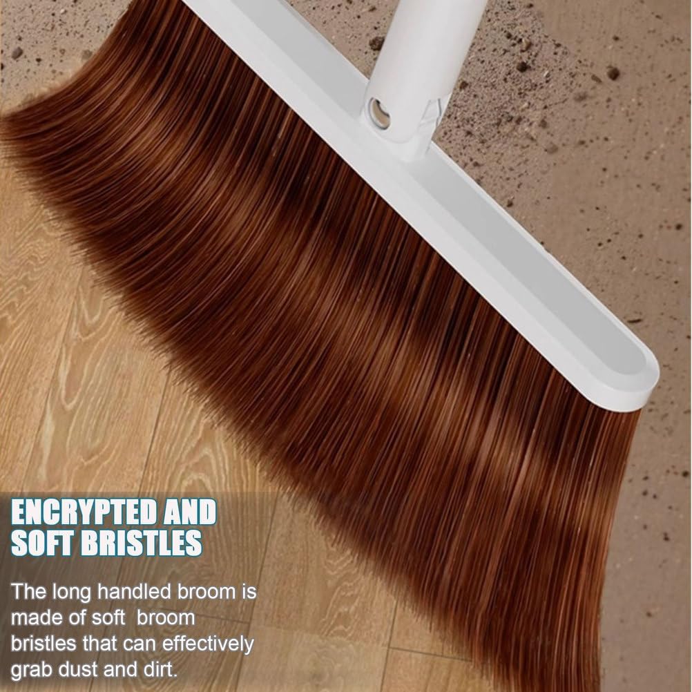Broom and Dustpan Set - 180° Rotatable Broom Head & Self-Cleaning Teeth - Upright Stand Cleaning Tools with Lightweight Aluminum Alloy Long Handle for Kitchen Office Indoor Lobby