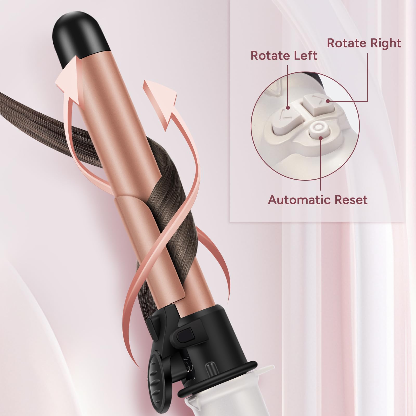 Rizador de Pelo Automático, Rizador Automático con Abrazadera, 5 Configuraciones de Calor Cable Eléctrico Giratorio de 360°, Rizador de pelo Giratorio Automático Función de Reinicio Automático (26MM)