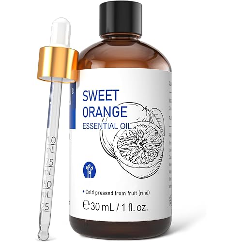 HIQILI Sweet Orange Essential Oil for Diffusers & Skin Care | Aromatherapy for Relax & Air Freshening, DIY Citrus Perfume, Cleaning Spray, Candle & Soap Making - 30mL / 1.01 fl oz