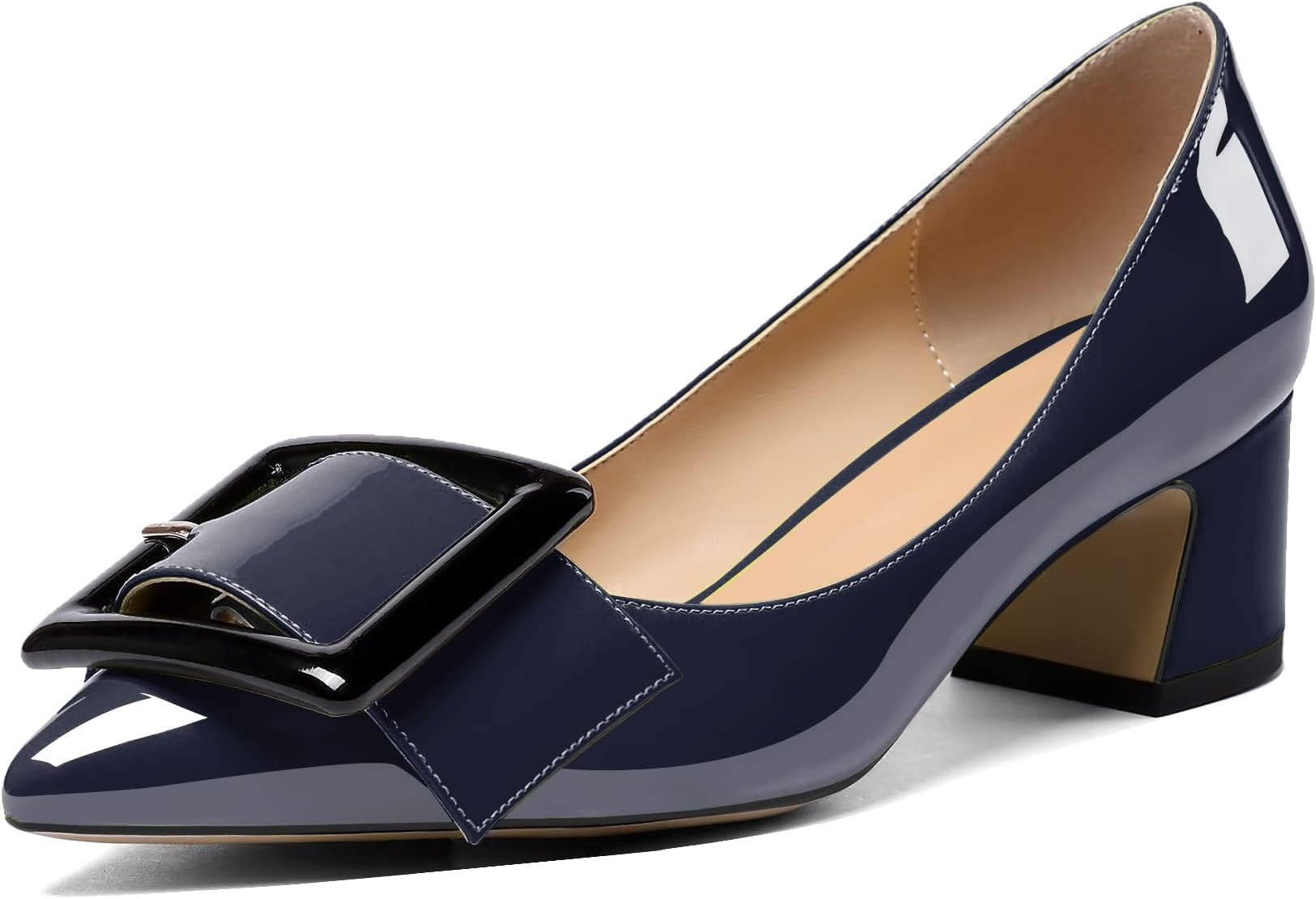 Eldof Pointed Toe Pumps,Classy 2 Inches Block Heel Chic Pumps, Confort Buckle Heel for Office Wedding Dress