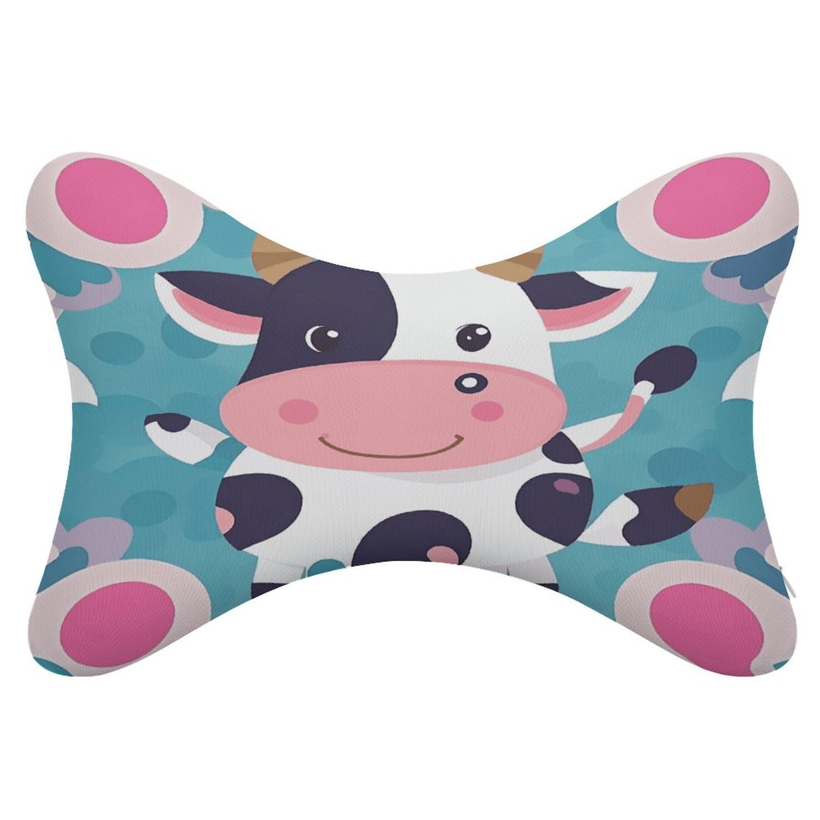VstaDank Cute Cow Polka Dot Car Pillow Soft Car Neck Pillow Breathable Dog Bone Shaped Travel Neck Pillows Washable Removable All-Season Universal Cars Head Rest Pillows