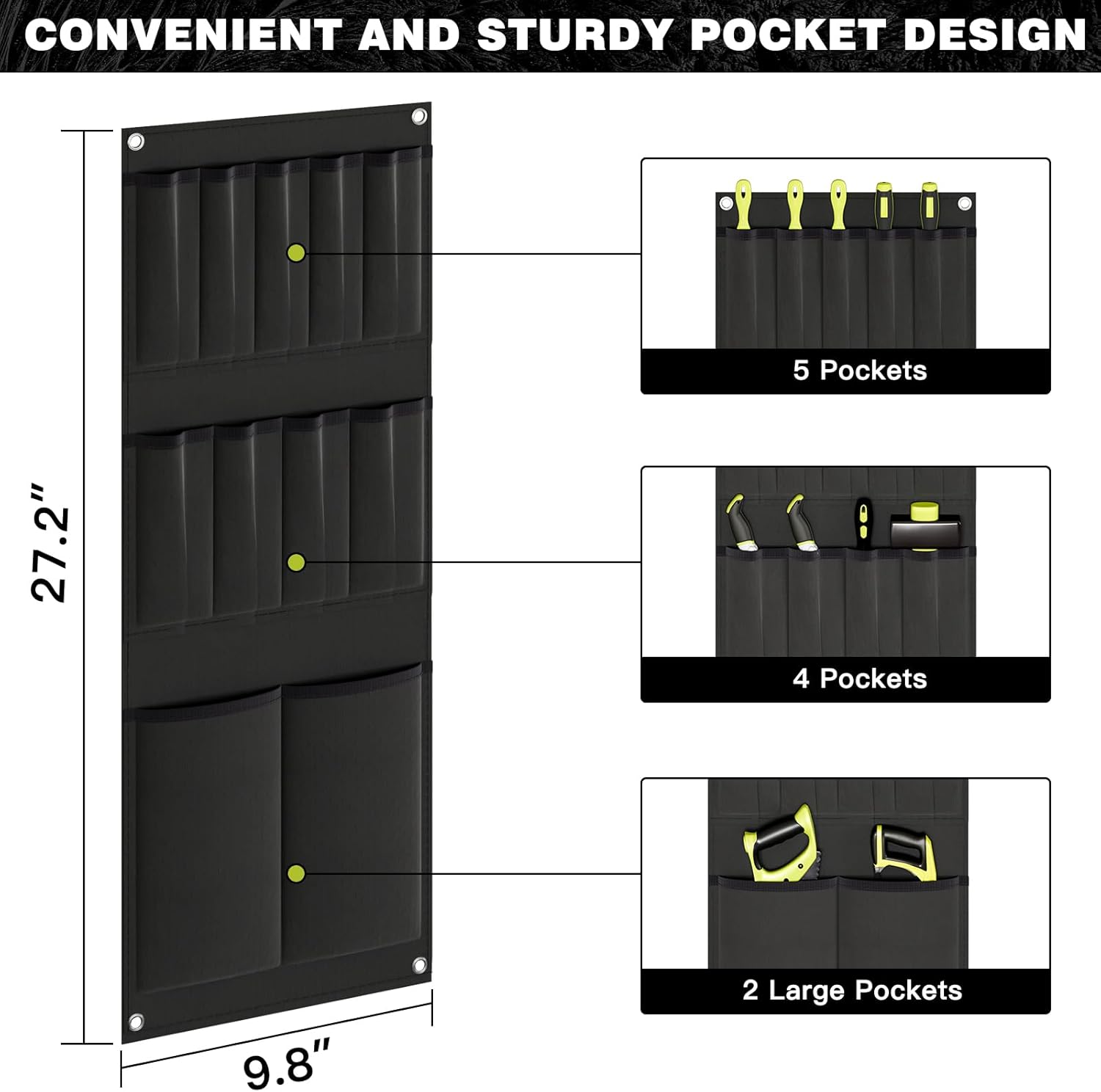 Large Power Tool Organizer Cart with Charging Station 8 Drill Holder Garage Storage Standing Heavy Duty and Stability Storage Rack Utility Tool Shelf (Black)