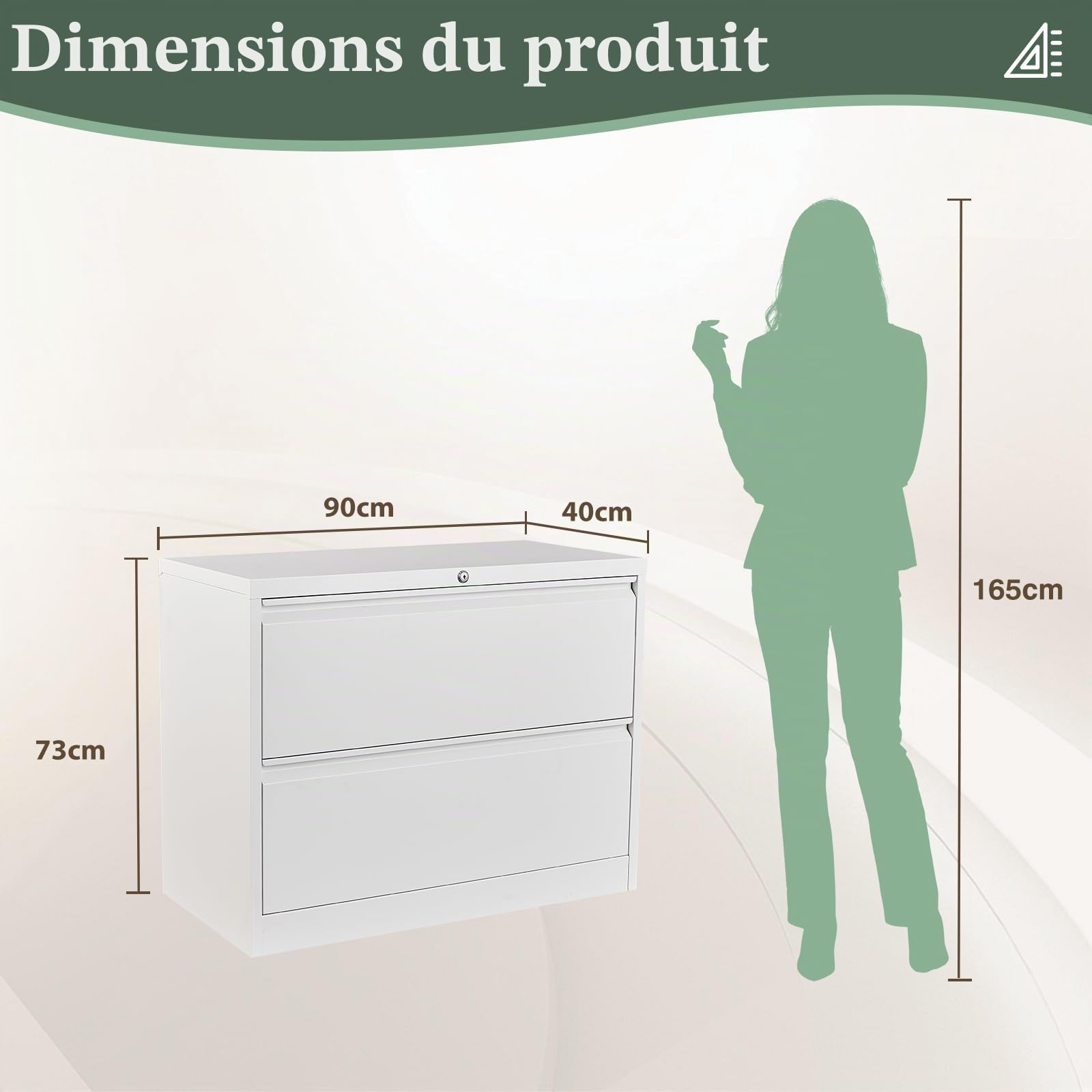 Armoire de Bureau en Acier - Commode 2 Tiroirs, Buffet, Placard de Rangement - Meuble de Classement pour Chambre, Salon, Entrée - 90x40x103 cm Blanc