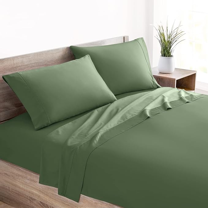 Mellanni 400 Thread Count Cotton Sateen Bedding Set - 4 Piece White Bed Sheets Set - Fits Mattresses up to 16" Deep - Cooling Sheet for Hot Sleepers (Queen, Light Gray)