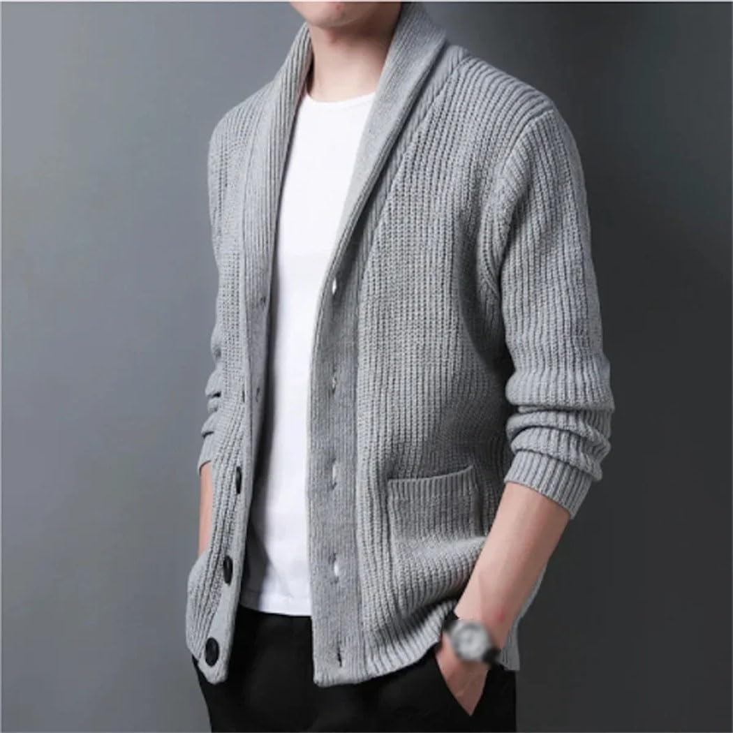 Men's Button-Up Cardigan Sweater Winter Thick Warm Wool Knitted Coat Business Casual Gentleman Tops