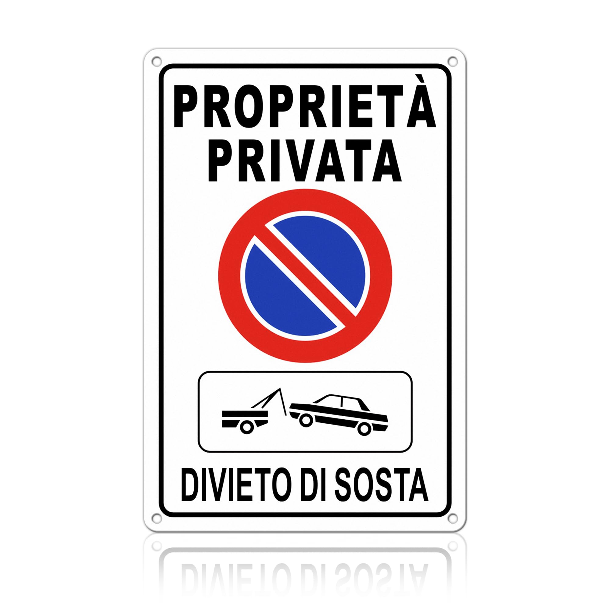 TAKULA Cartello Proprietà Privata,Divieto Sosta con Rimozione Forzata e Sosta Vietata 30x20cm Alluminio Antiruggine, Riflettente Notturno, Preforato Universale per Garage/Strade