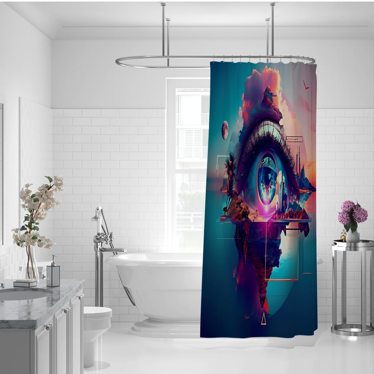 Rideau de Douche Salle de Bain œil Mystique Abstrait 200 x 220 cm