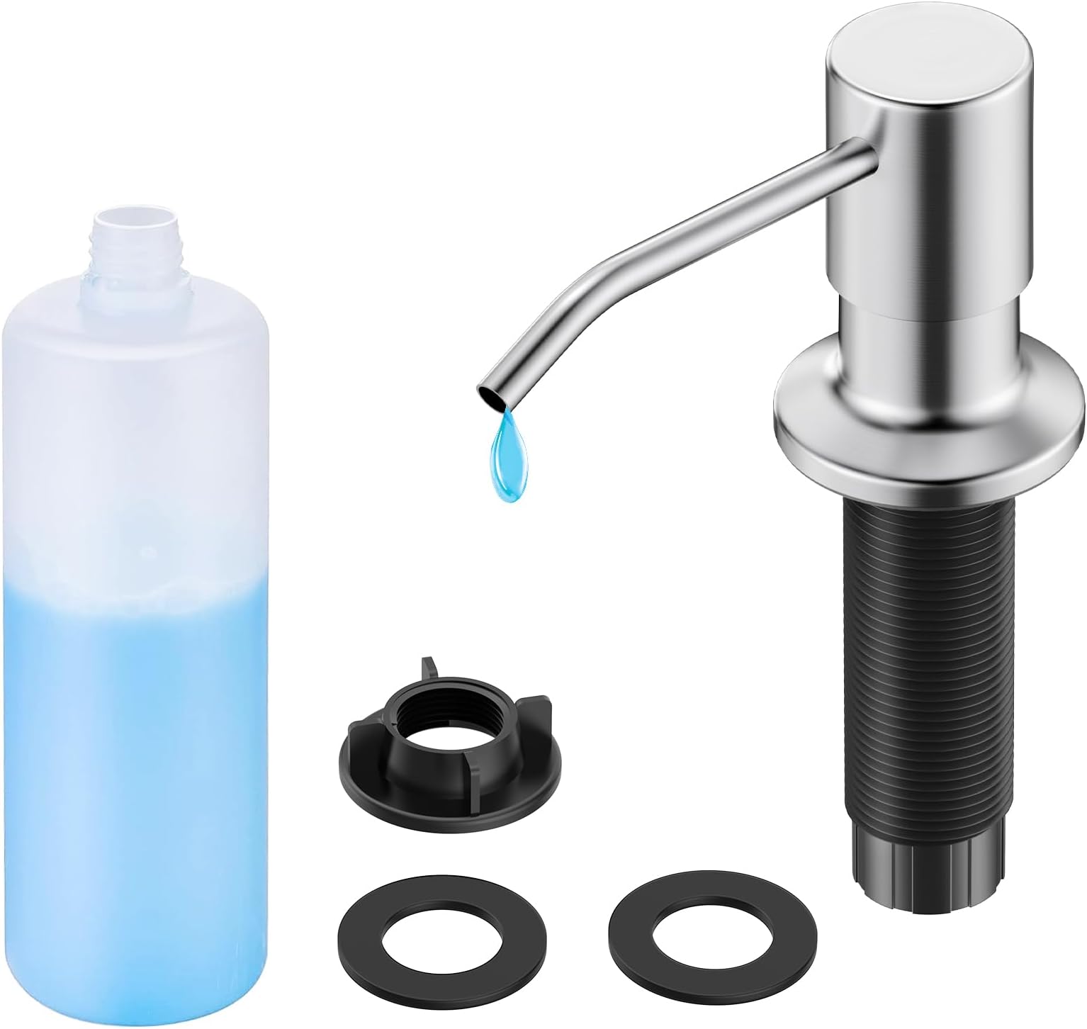 Brushed Nickel Soap Dispenser for Kitchen Sink with 500ML/18OZ Bottle, Lotion Dispenser Built in Refill from The Top for Countertop Sink