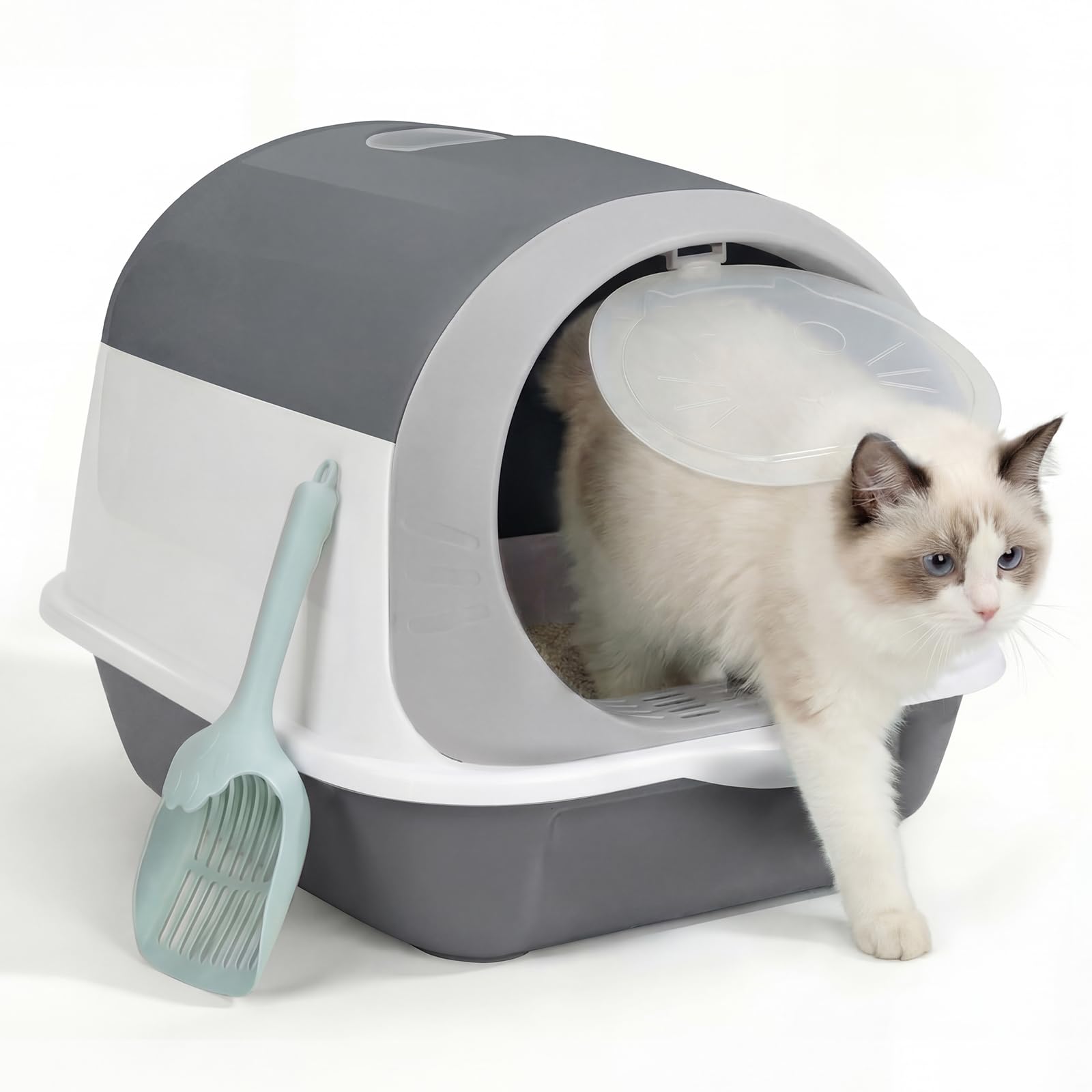 Masthome Hooded Cat Litter Tray - Flip Top Enclosed Cat Litter Box with Odour Control Charcoal Filter - Anti-Spill Litter Trap Platform - Easy Clean Cat Toilet with Free Litter Scoop for Indoor Cats