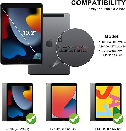 Miniatura 6 de GOODON Funda para iPad de 9 generación 2021iPad de 8 generación 2020iPad de 7 generación 2019 con soporte para lápices, funda de triple pliegue
