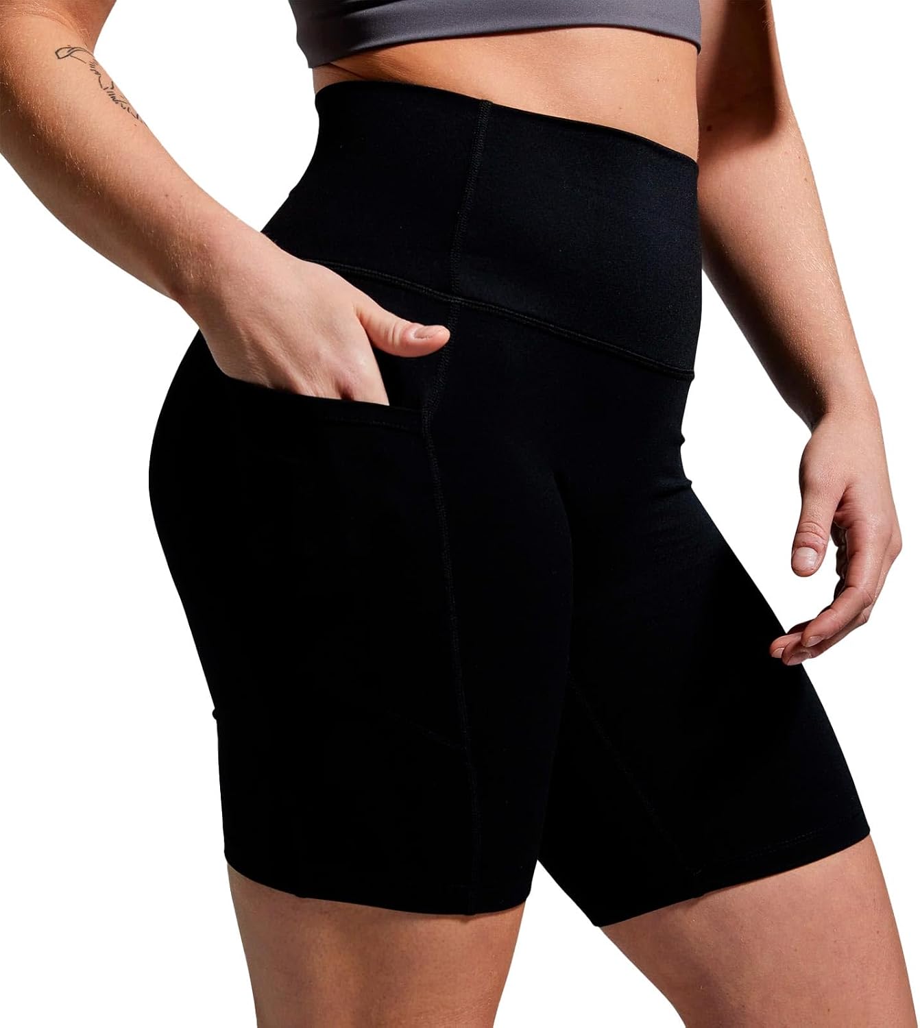 Born Primitive Women's Tempo Biker Short | 8" Inseam Stretchy High-Waisted Form-Fitting Medium Compression Gym Training Activewear Bottom