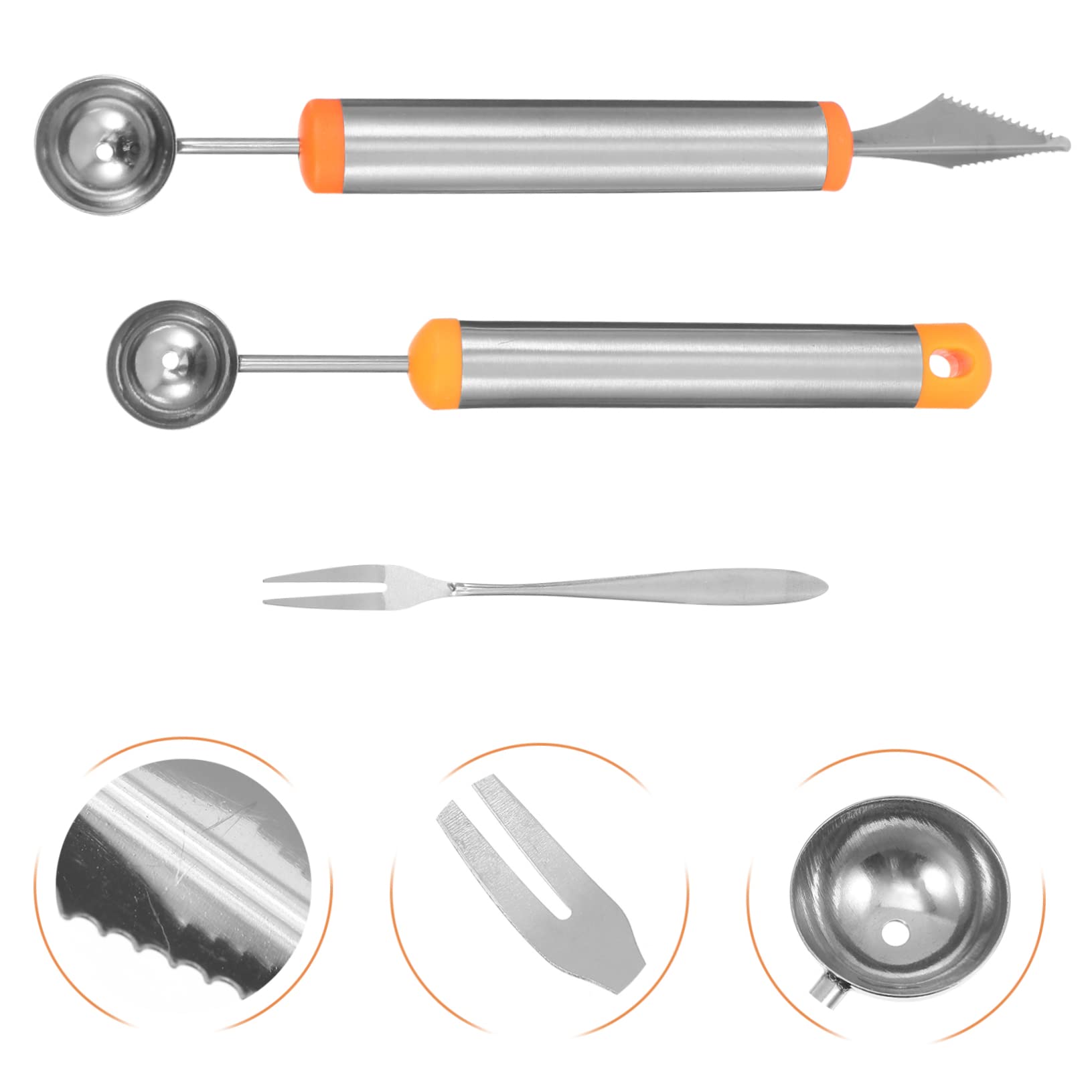 COLLBATH 6pc Fruit Ball Diggers Stainless Steel Forks Salad Cake Meatball Carving Tools Food Carving Cutters for Home Restaurant