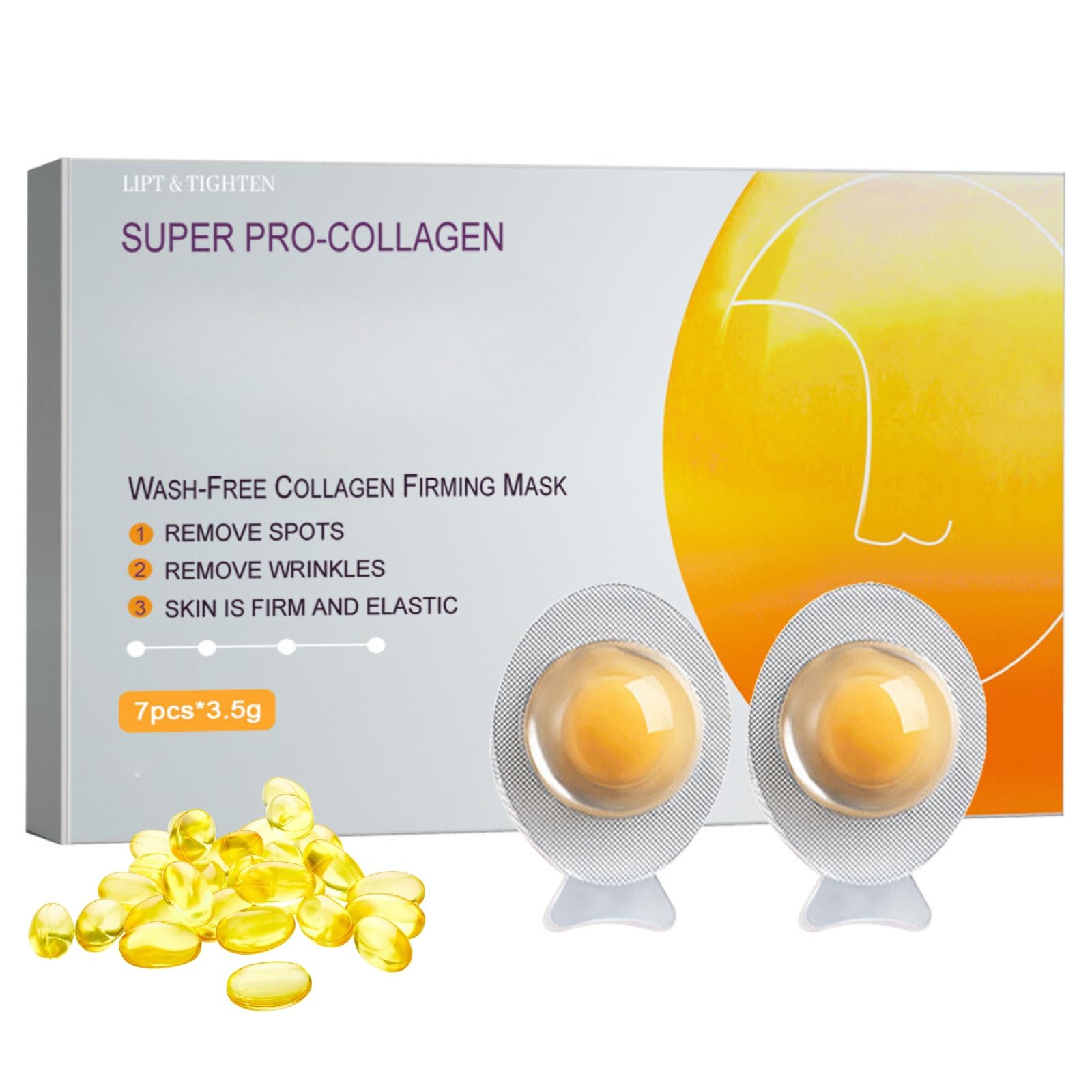 AzoneeWash Free Collagen Face Mask(7pcs), Anti Aging Overnight Face Mask, Egg Face Mask, Collagen Firming Sleeping Mask, Portable Face Masks Skincare To Hydrate Skin, Reduce Fine Lines & Wrinkles,