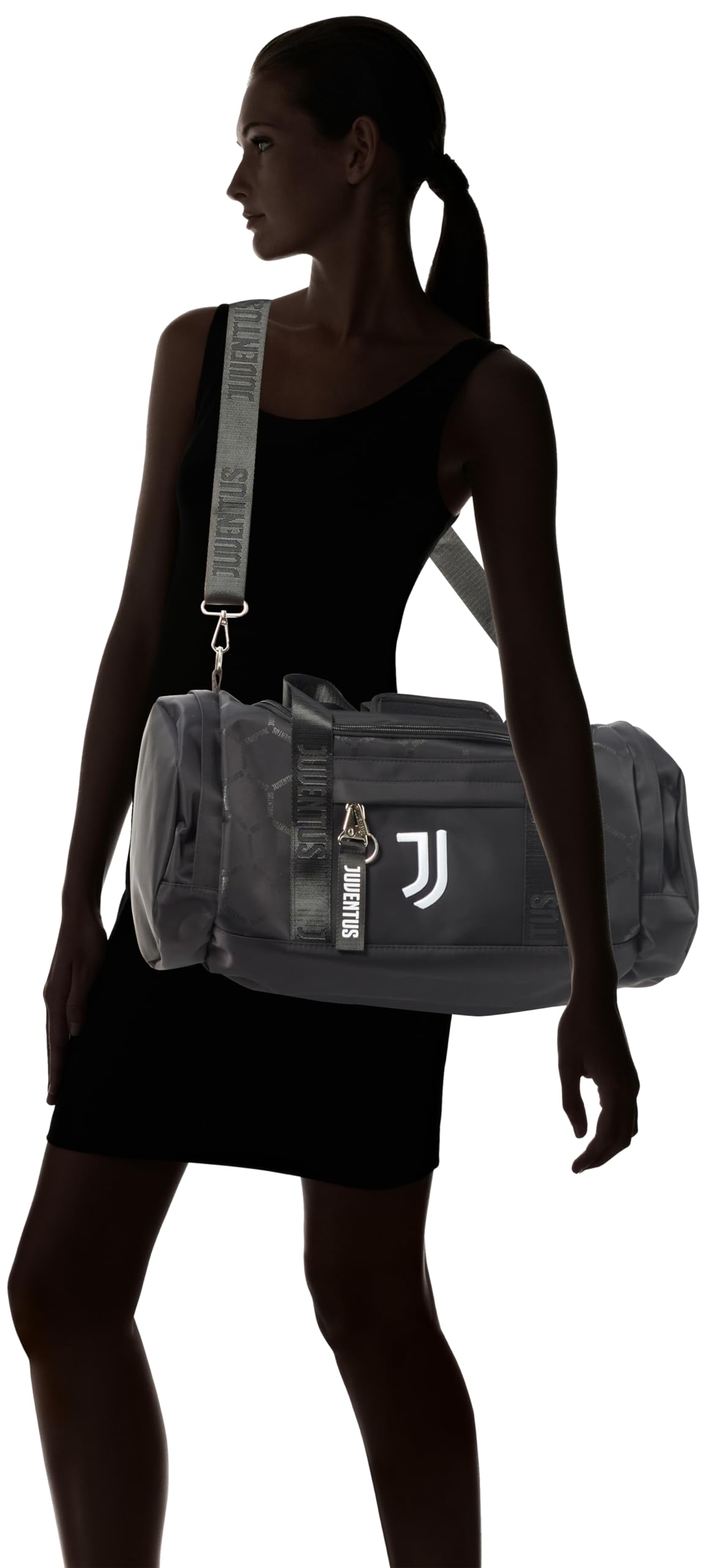 Bolsa de 54 x 25 x 25 cm con Bordado 3D e impresión Pattern 133418 Juventus, Negro, Bolsa con Varios Bolsillos y Llavero