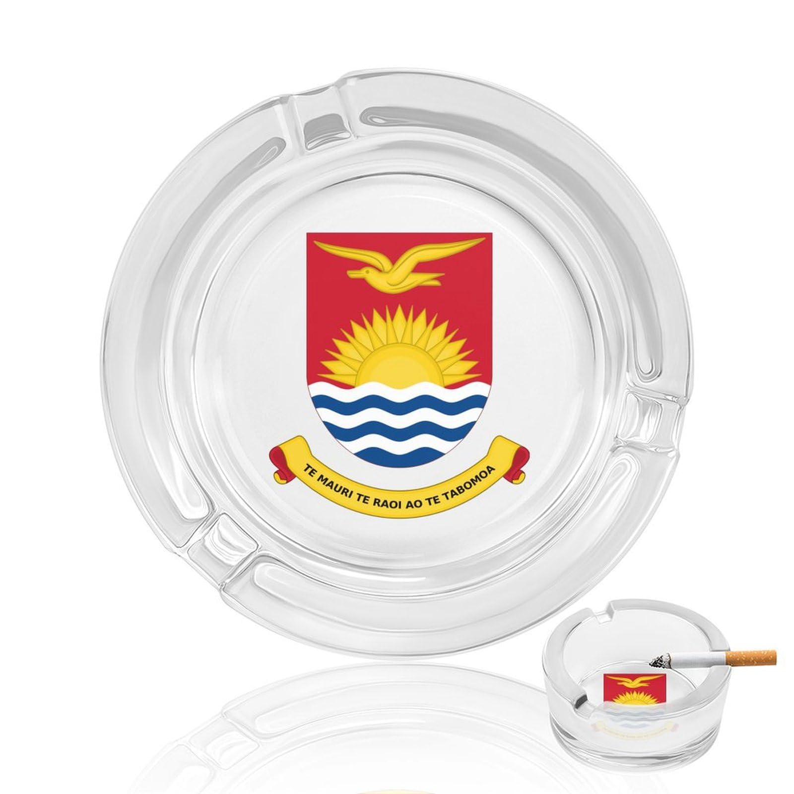 Nclqvjxzkhw Style Coat Of Arms Of Kiribati Glass Ashtray Round Ash Tray Smoking Trays For Home Garden Outdoor