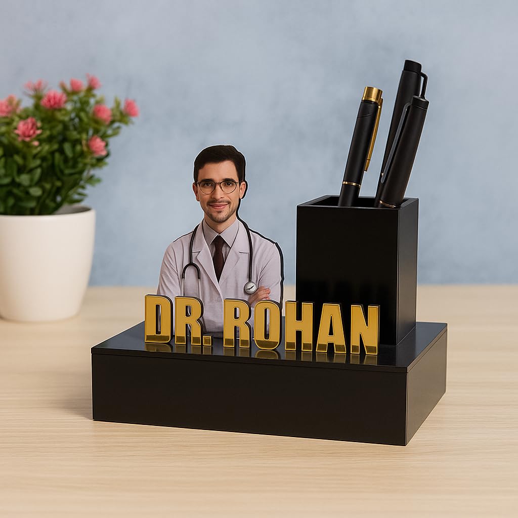 WEHATKE Personalized Doctor Name Pen Stand with Photo and Name, Acrylic Desk Organiser and Nameplate for Clinic and Office, Doctor Gift for Clinic Opening, Graduation and Doctors Day 3