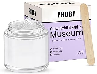 PHOBA 12 oz Museum Exhibits Fixing Gel with Applicator Stick, Clear Removable & Reusable Earthquake Putty for Securing Collectibles, Antiques, Glassware,No Residue Museum Adhesive Wax