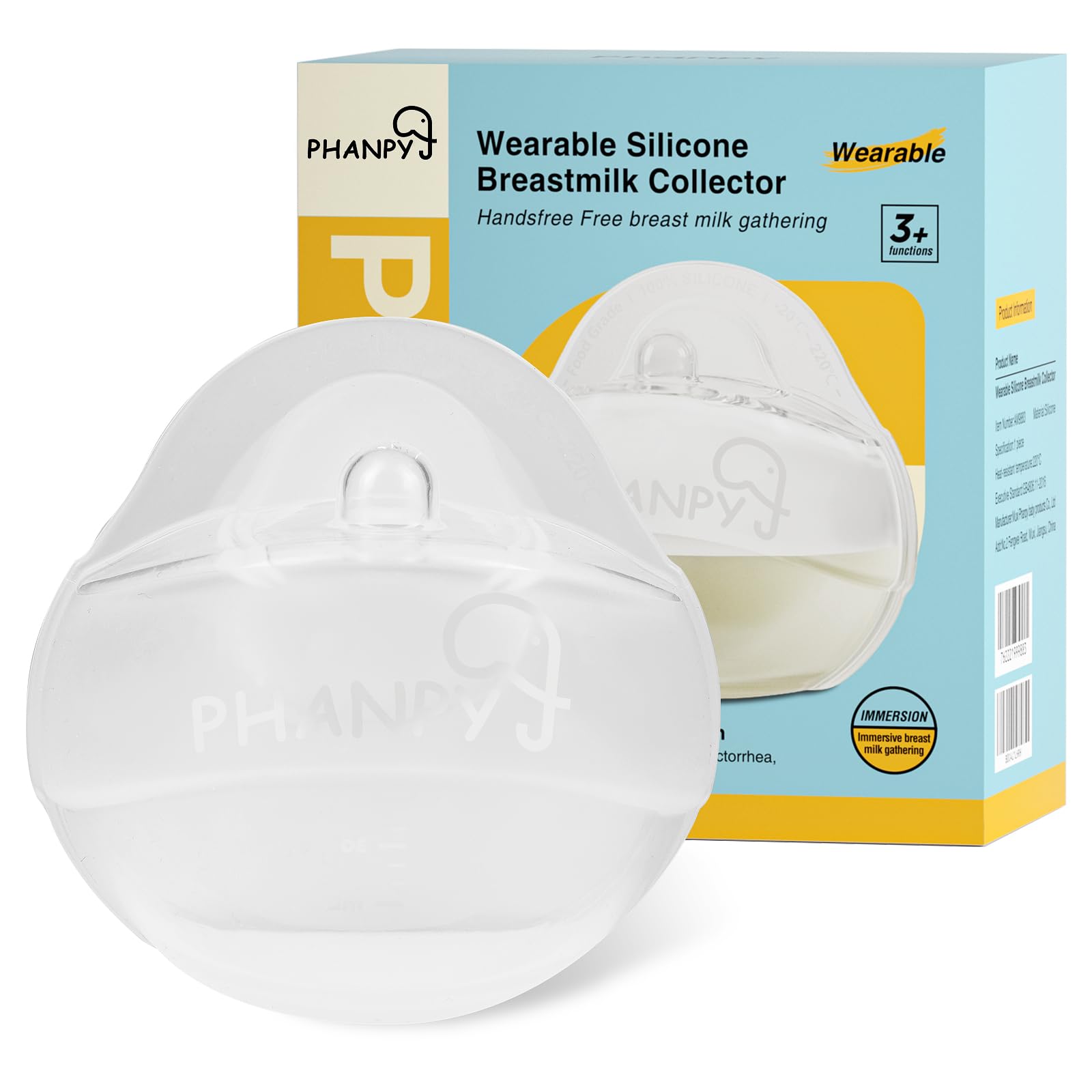 Phanpy Wearable Breast Milk Collector, Manual Breast Pump, Silicone Breast Shells Milk Collector, Wearable Milk Catcher for Breastfeeding, Breast Pads