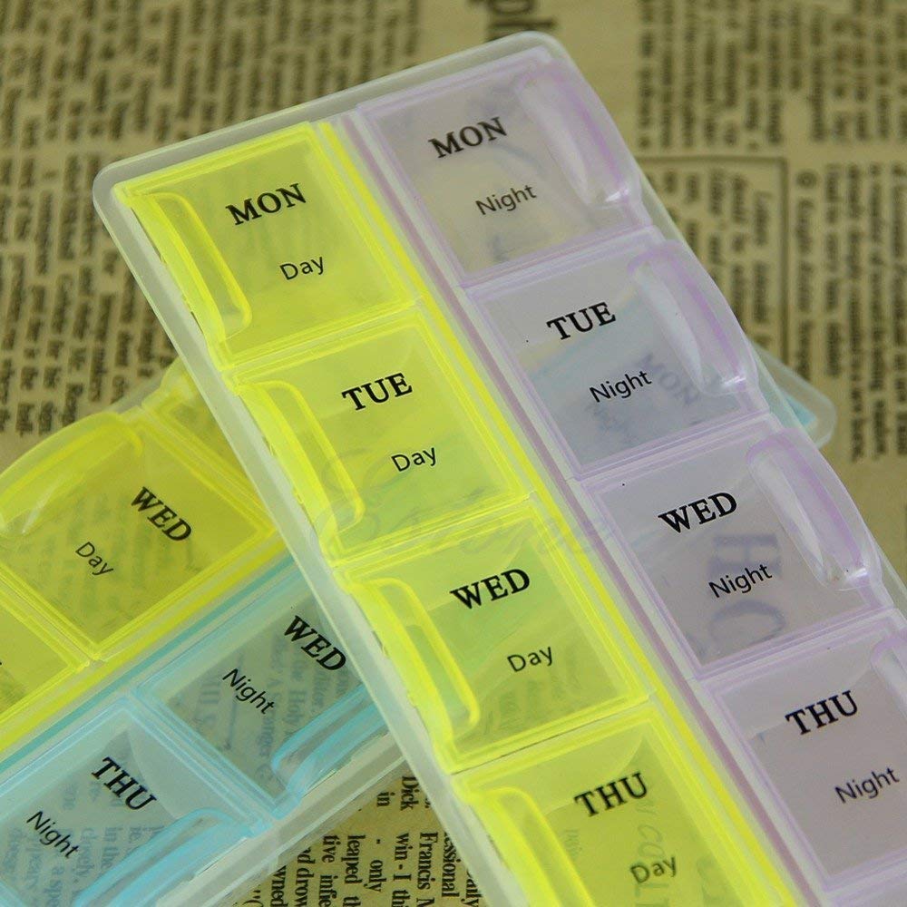 14 Compartment Plastic Lid Pill Organiser 7 Day Medicine Box (2 Times A Day) Multicolor-image-49