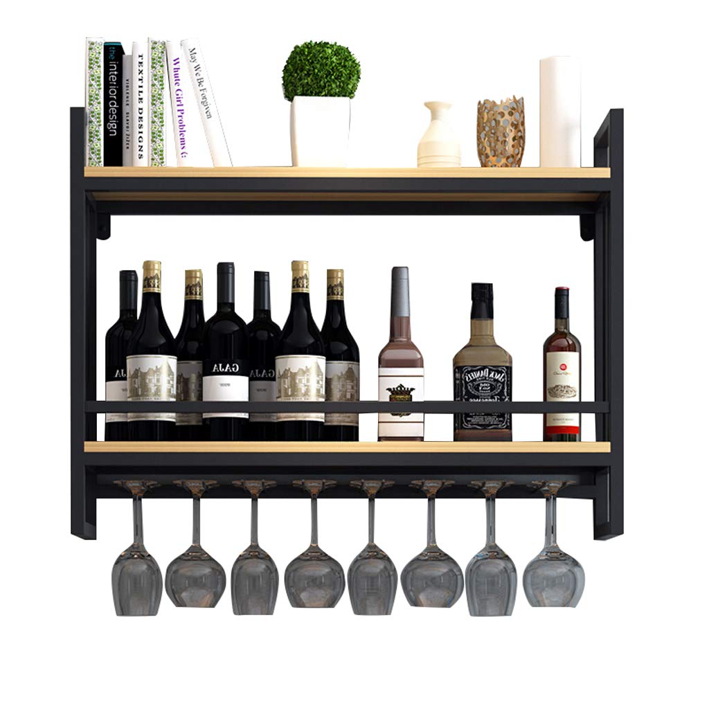 Étagère à vin noire LUNEZY en bois et métal pour une décoration murale élégante