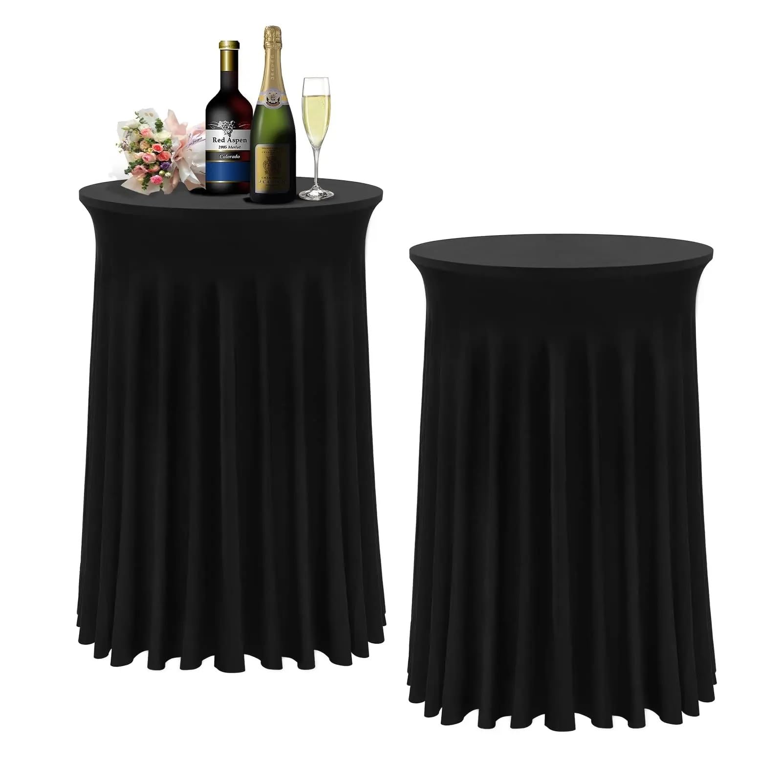 Xinglongs Spandex Cocktail Table Cover Ruffled Cocktail Table Cover with Wavy Round Skirt for Bar Wedding Banquet(Black,80x110cm)