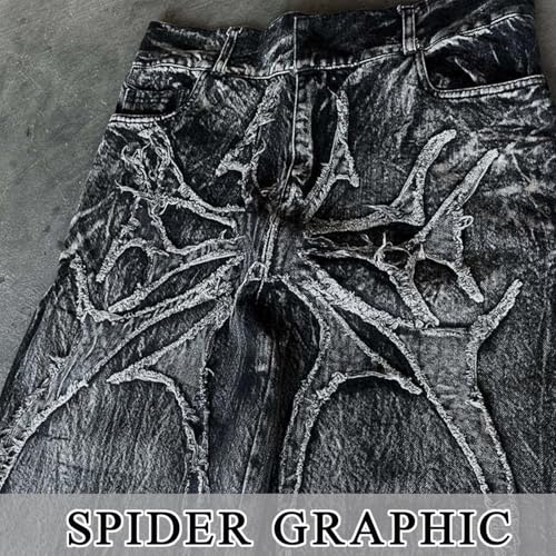 Y2K Goth Baggy Pants Wide Leg Ripped Jeans Embroidered Straight Leg Pants Vintage Hip Hop Grunge Denim Jeans4