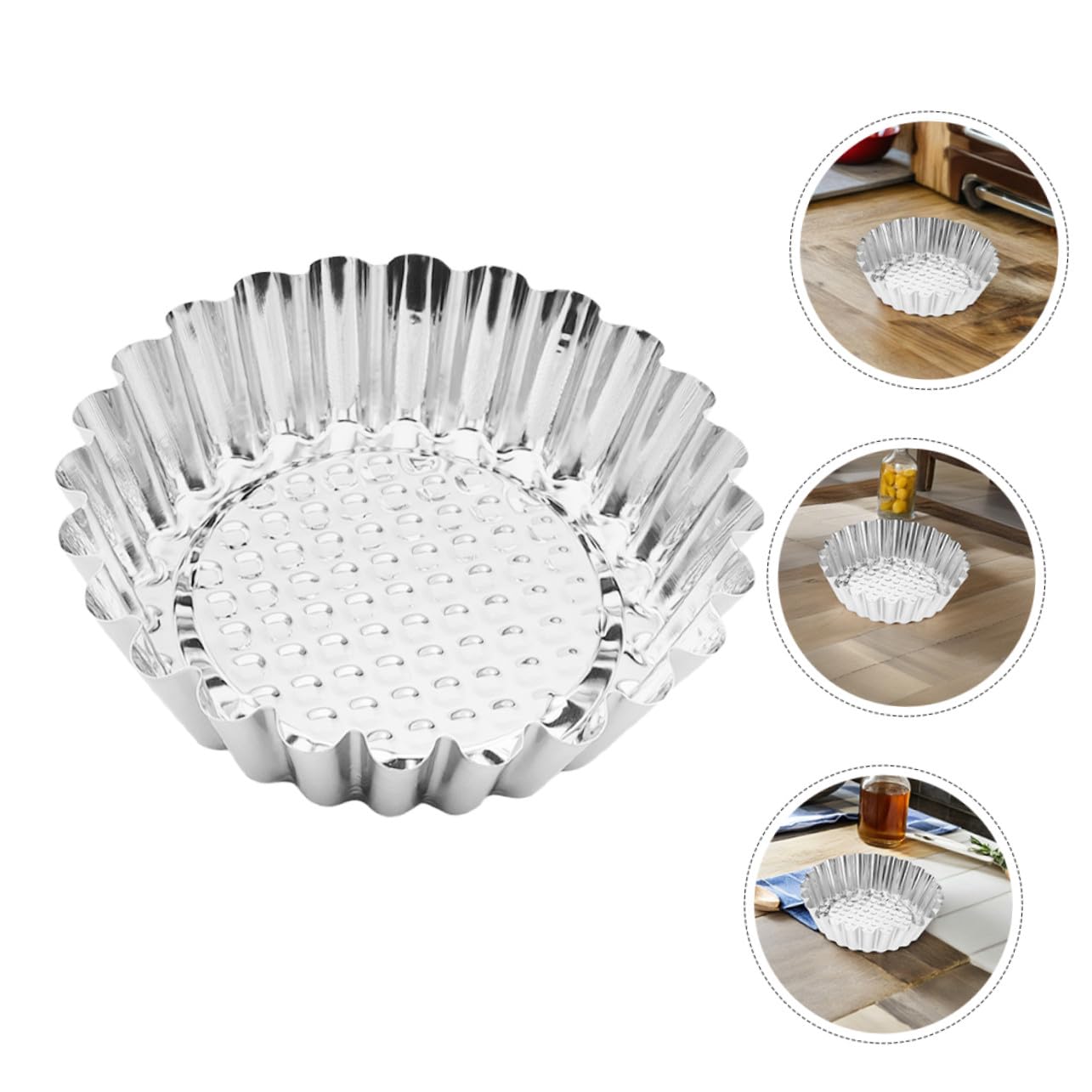 Moldes para Tartaletas de Huevo de Acero Inoxidable 30 Piezas Plata | Moldes para Tartas para Hornear, Borde Redondo y Forma de Flor, Limpieza Fácil y Mayor Estabilidad