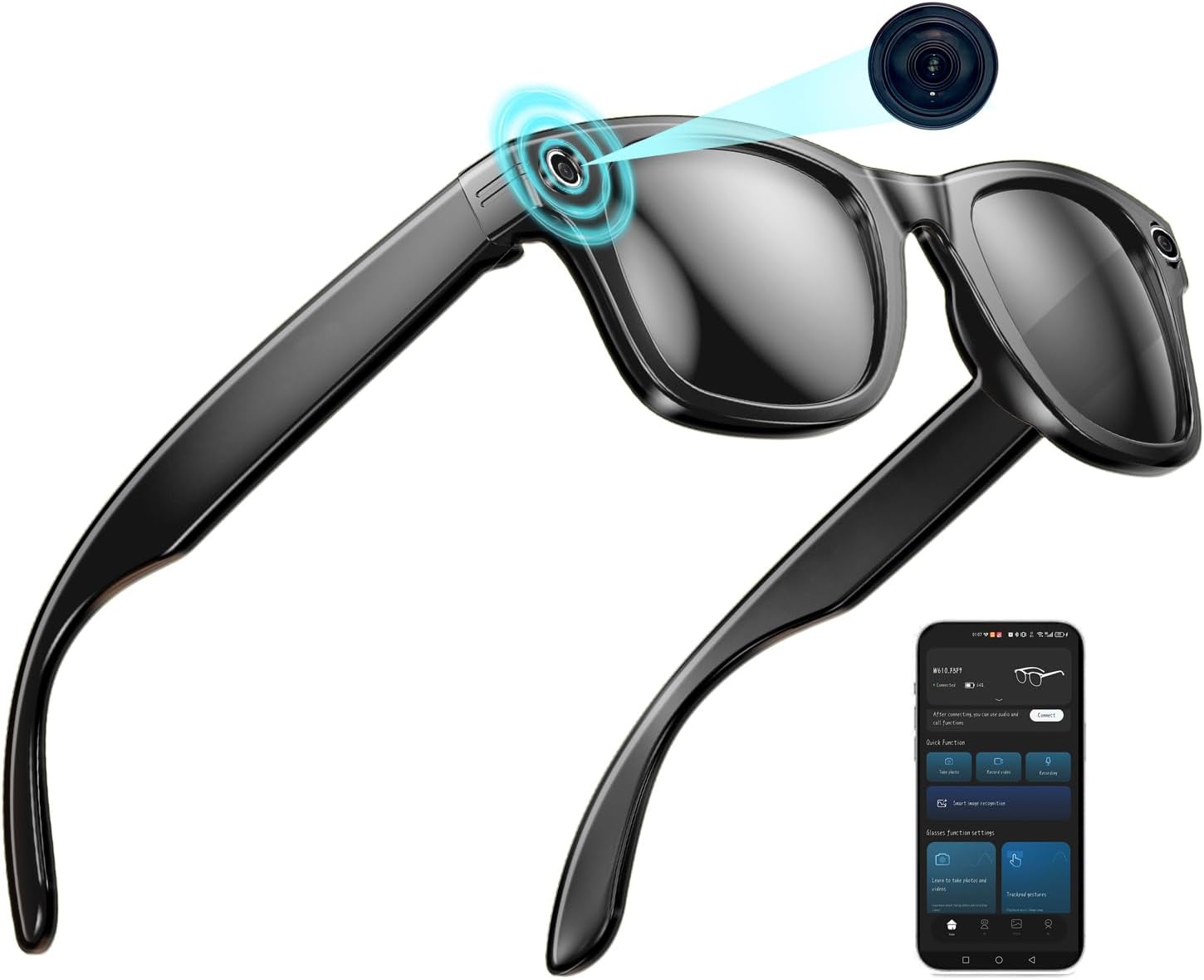 Sunglasses with Camera for Men Women, 1200P HD Video Recording Sunglasses UV400, Bluetooth Smart Glasses with AI Translation, 8MP POV Sports Camera for Cycling, Running, Fishing & Vlogging, 32G