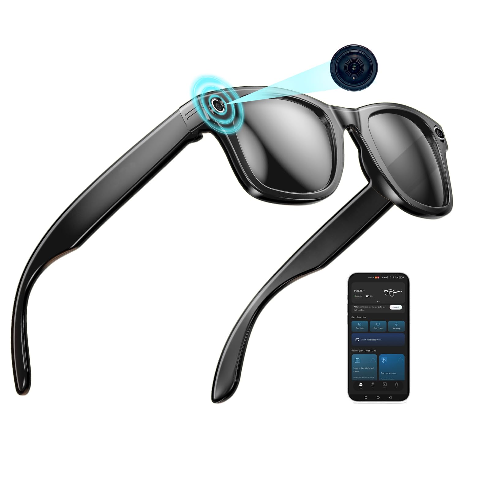 AI Smart Glasses with Camera, HD 800W Anti-Shake Camera Glasses Bluetooth Sunglasses for Men Women 32Gb Support Chart GPT, WiFi, AI Voice Assistant, Real-Time Translation, Music (Black)-image-32