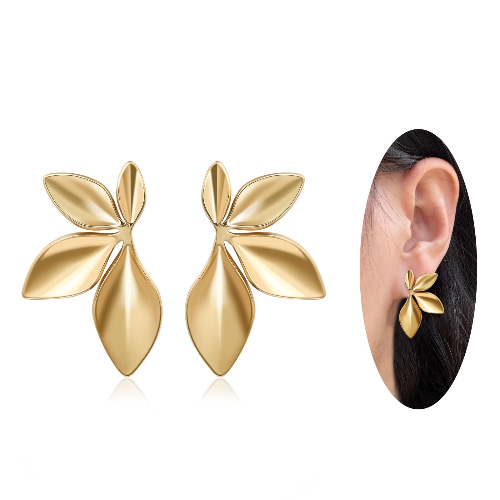 Teppdfann Leaf Stud Earrings Medium Leaf Drop Dangle Earrings for Women Hypoallergenic Plant Earrings for Vacation Leaf Jewelry for Gift -Gold &