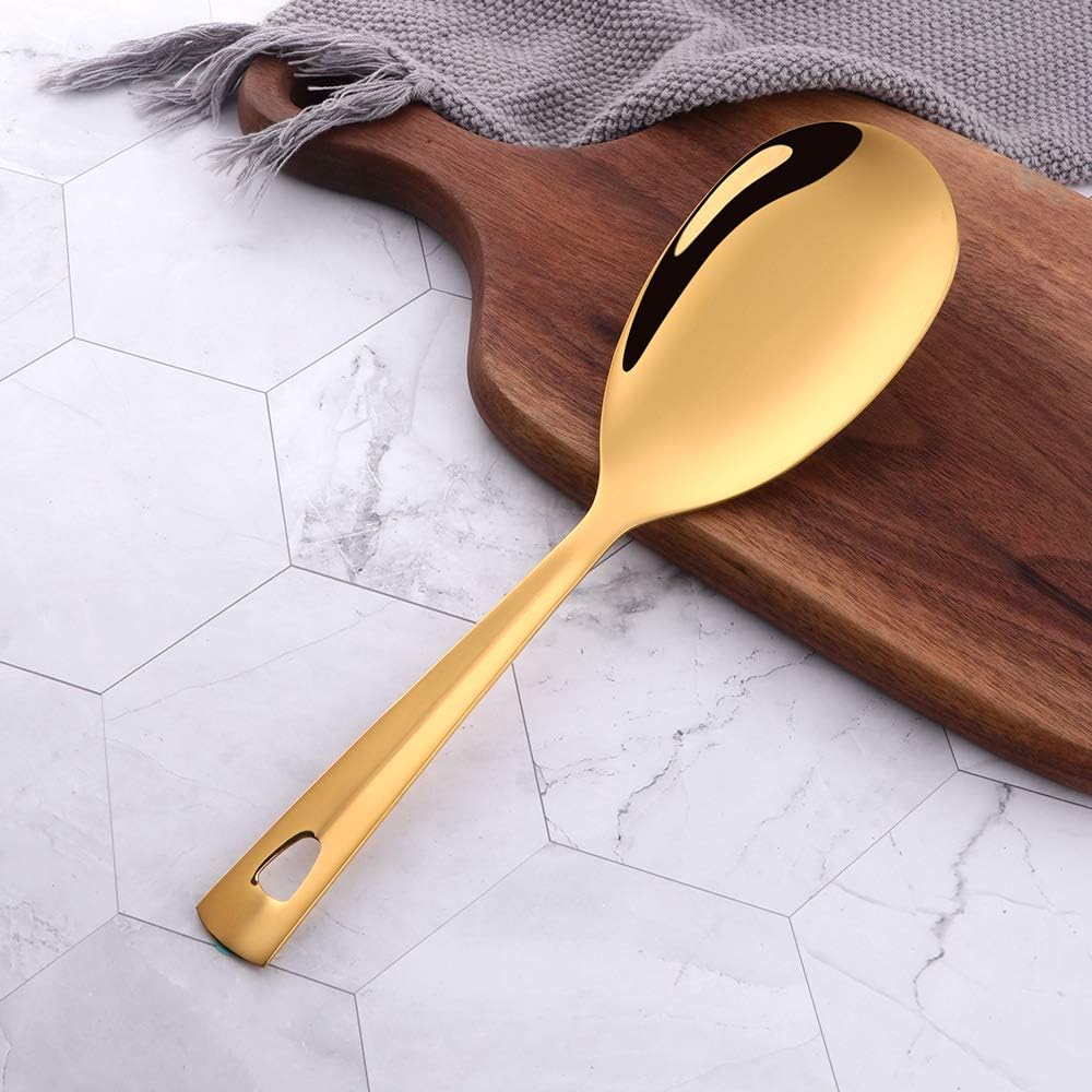 6 Pcs Gold Salad Spoon, Stainless Steel Titanium Plated Salad Servers Set Heavy Duty Mirror Polished Modern Spoons for Home, Kitchen and Restaurant(10.3 inches/26.2cm)