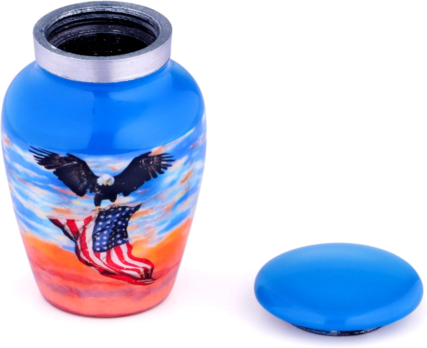 Blue Angel Wings Tiny Patriotic Urns - Mini Angel Wings Urns For Ashes