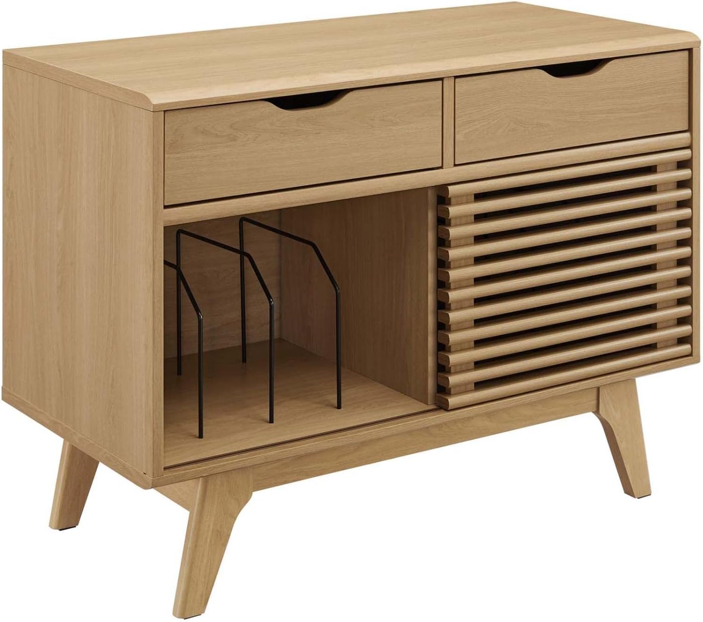 Modway Render Wood & Vinyl Record Display Stand with 2 Drawers in Oak