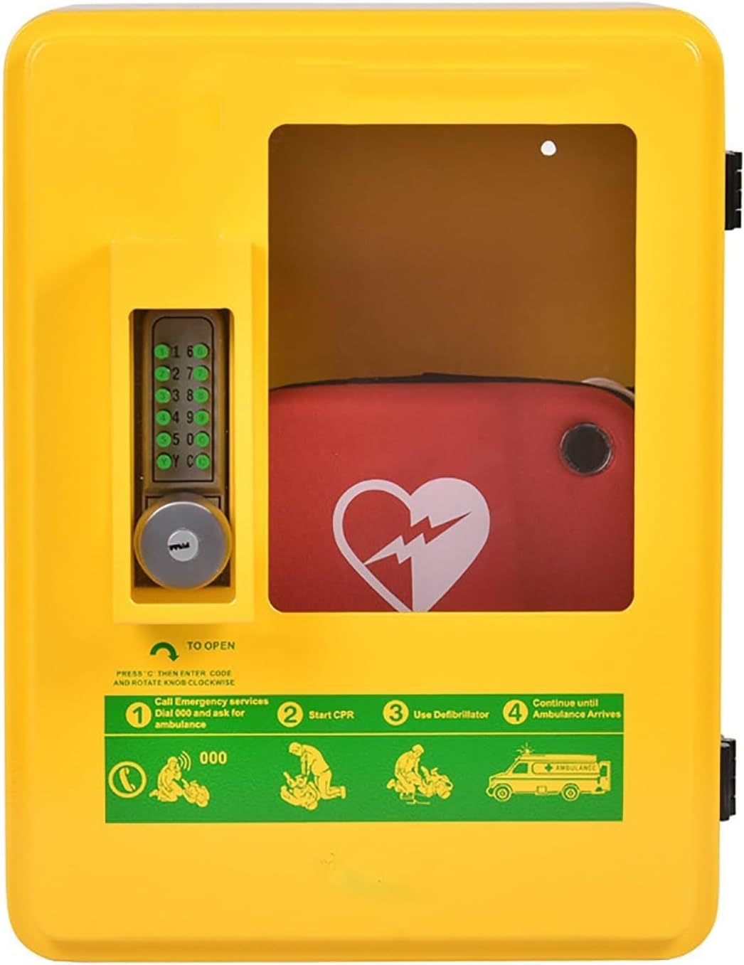 AED Defibrillator Storage Cabinet with Smart Password Lock and Corner Design for Enhanced Safety, Wall-Mounted Steel Alarm Box for Home, Office, Nursing, and Bus Use