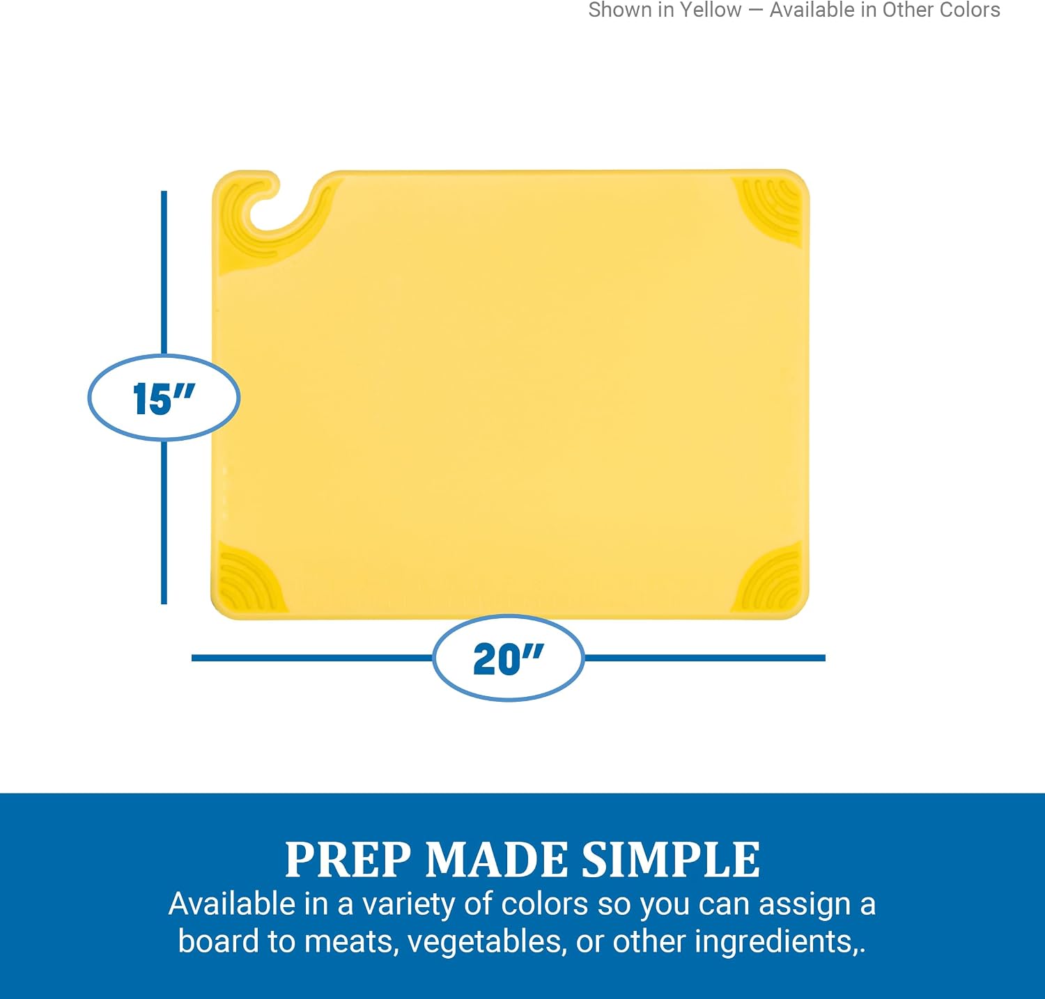 San Jamar Saf-T-Grip Plastic Cutting Board with Safety Hook, 15" x 20" x 0.5", Yellow