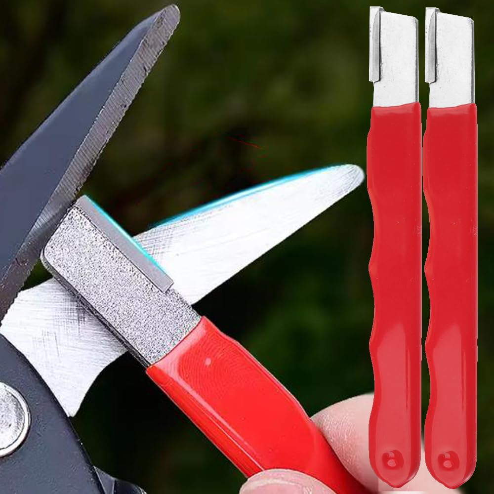 2pcs Portable Knife Sharpener Double-sided Scissors Shears Quick Sharpening Stone Home Kitchen Tool Outdoor Gardening 12cm Long Red