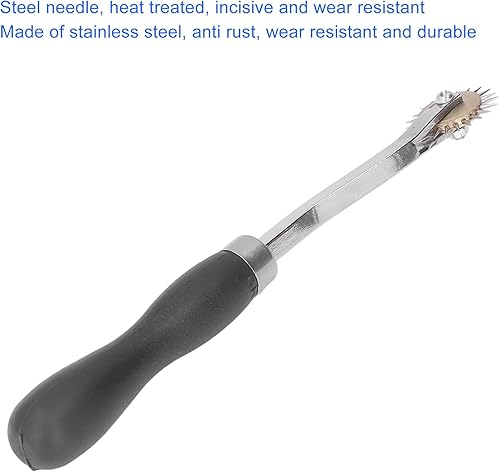 Miniatura 2 de Rueda de rastreo de punta de aguja, herramienta de rueda de costura de tela de papel de cuero, espaciador profesional de marca de puntada con mango