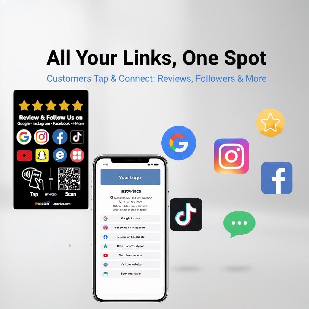 Przejrzyj kartę Tap dla Google - Multi-Link NFC i kod QR do przeglądania i obserwowania na Instagramie, Facebooku i nie tylko - wielokrotnego użytku, bez aplikacji, bez opłat (3)