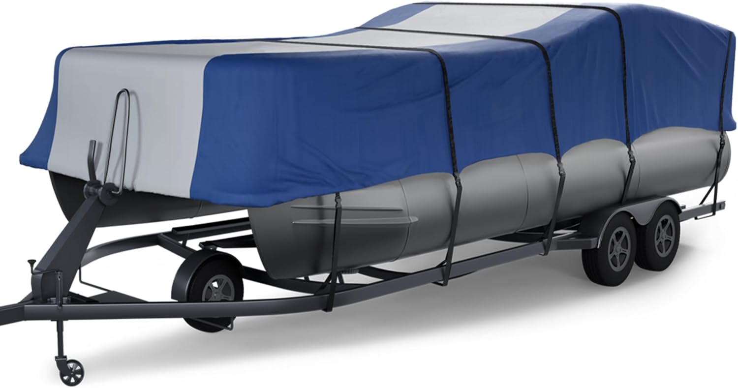 Seal Skin Covers Supreme, Pontoon Boat Cover Waterproof, All-Weather Protection, Marine-Grade Cover for 20'-23'L x 102" W (Beam) Mooring & Trailering Boat Cover Grey/Blue