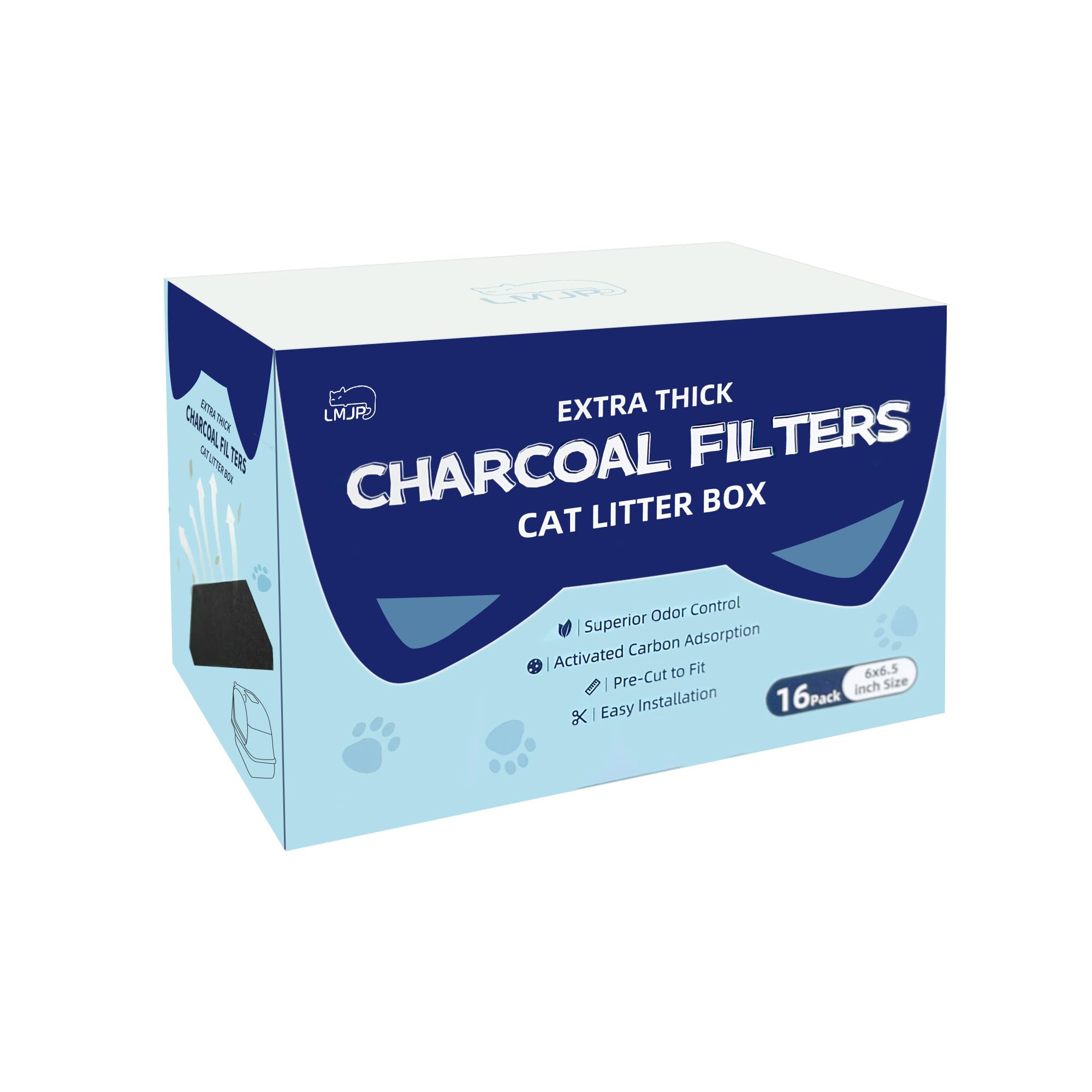 LMJP Litter Box Filter Extra Thick Activated Charcoal Hooded Cat Litter Boxes and Pans 16 Pack Replacement Set (6 Inch x 6.5 Inch)